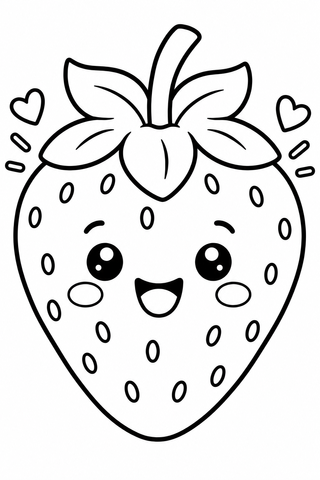 Smiling Strawberry With Hearts coloring page