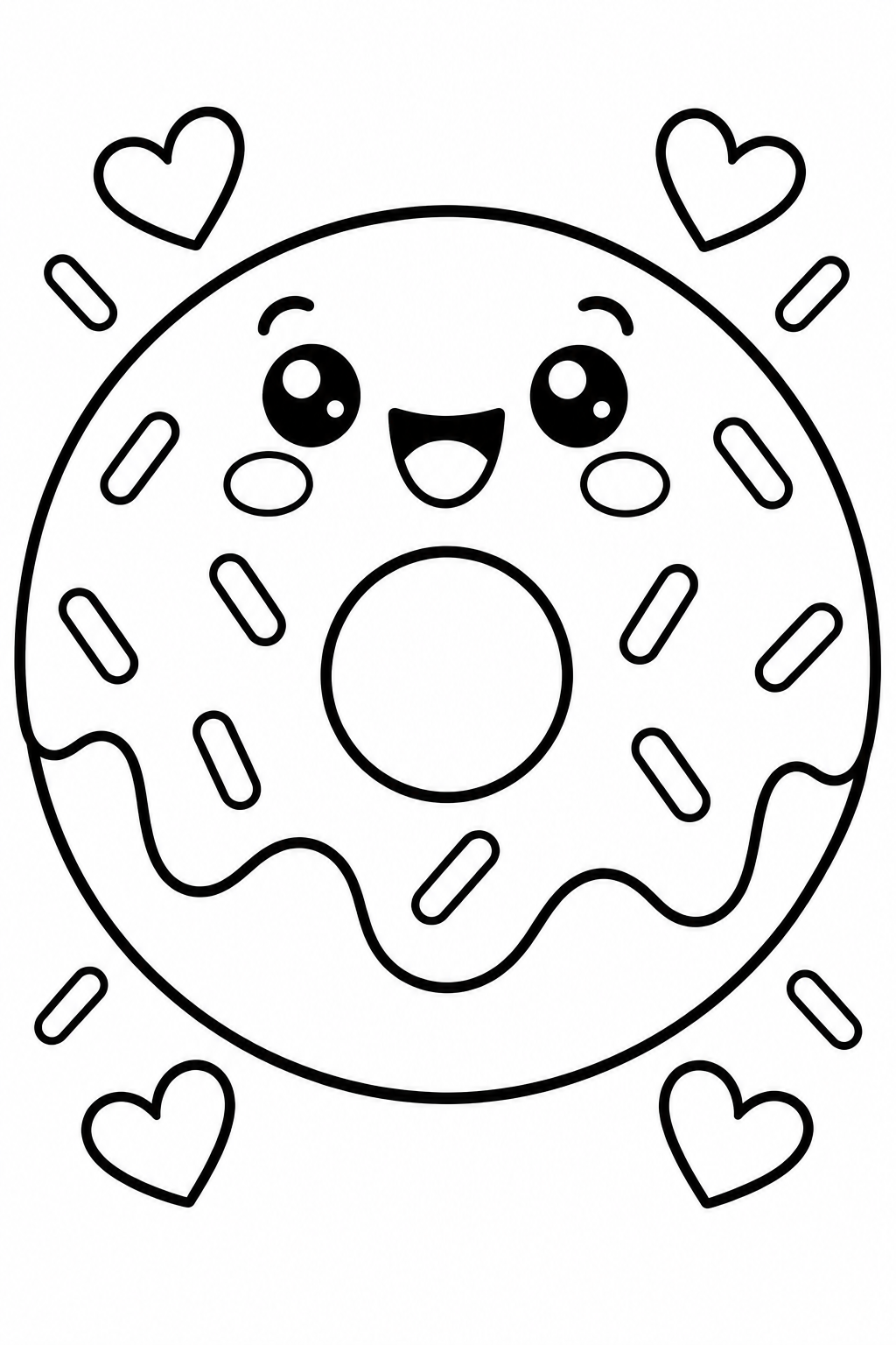 Happy Donut With Hearts coloring page
