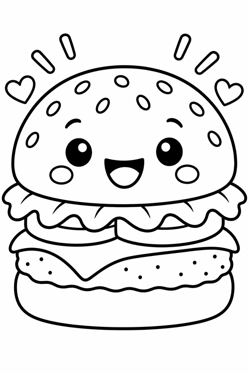 Happy Burger With Hearts coloring page