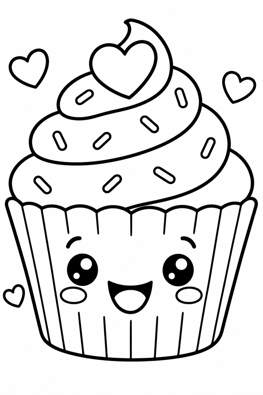 Happy Cupcake With Hearts coloring page
