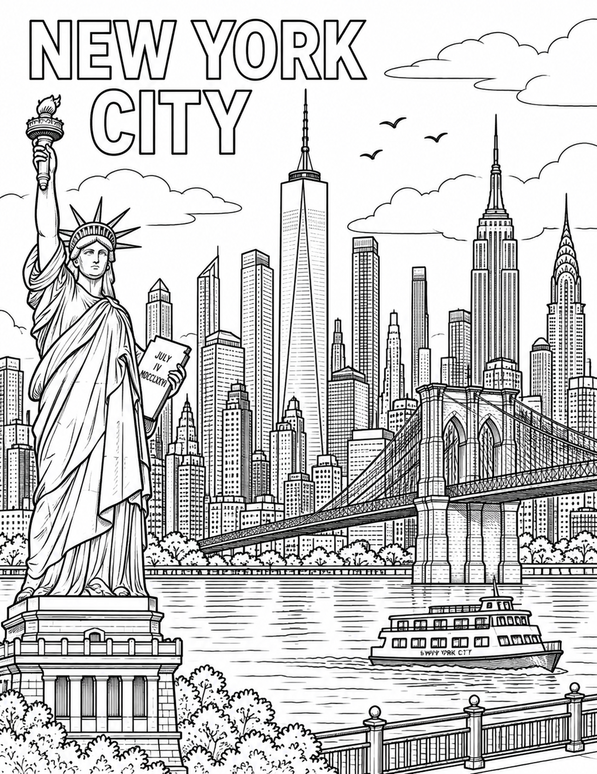 New York City Waterfront Landmarks coloring page