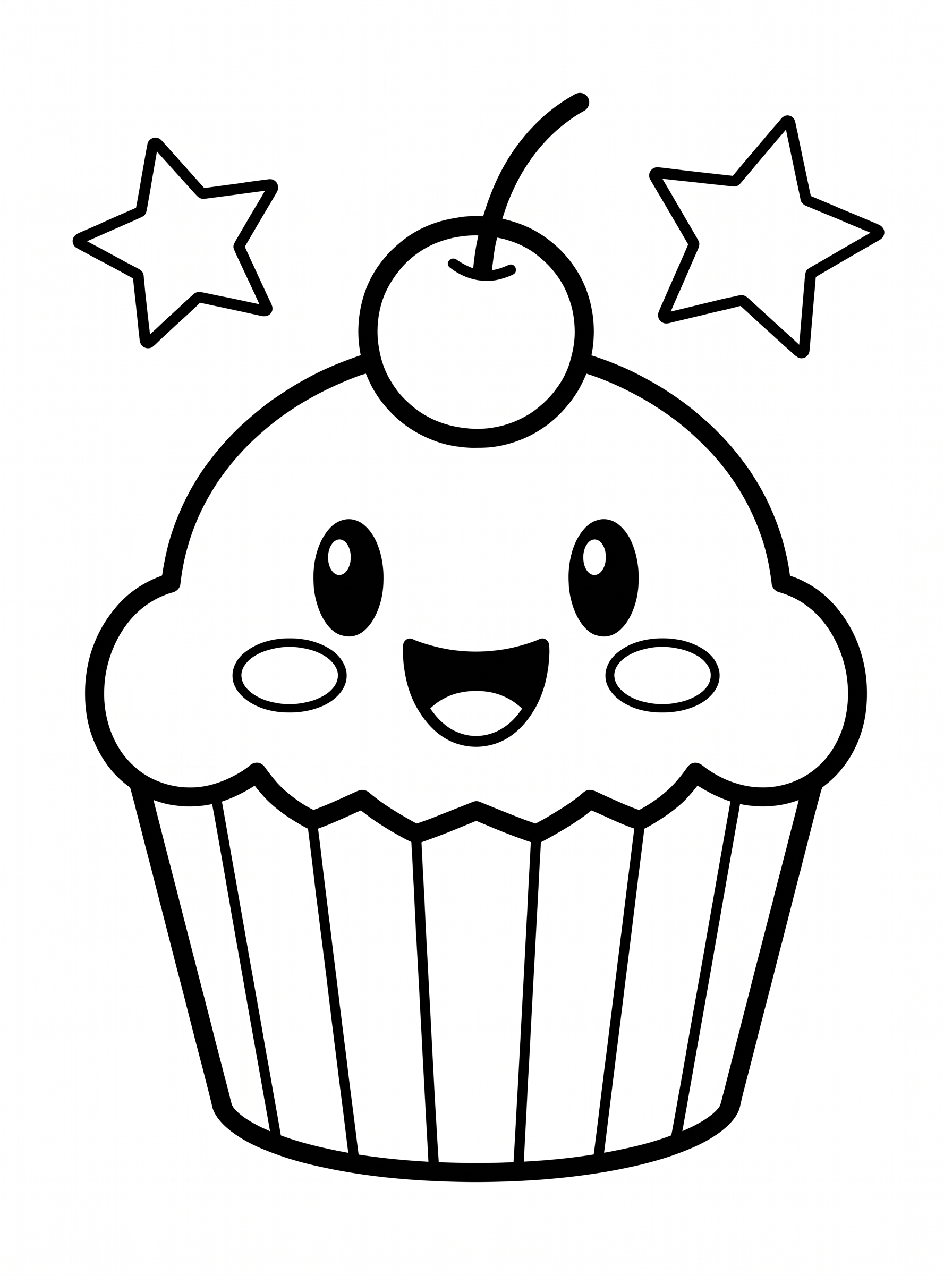 Smiling Cupcake With Cherry And Stars coloring page