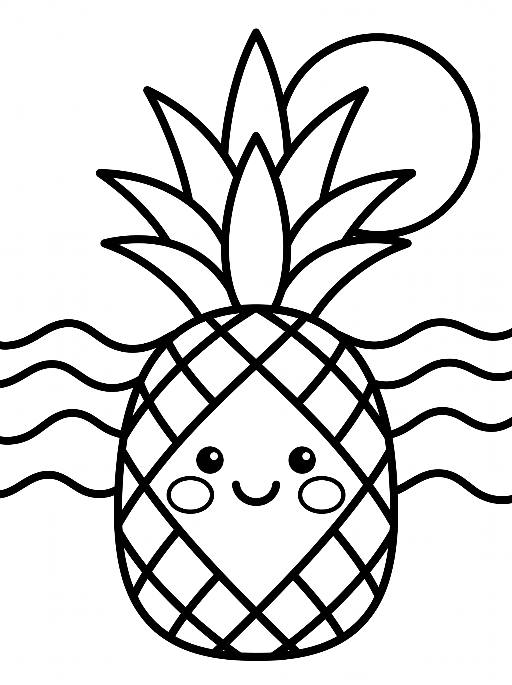 Smiling Pineapple With Waves coloring page