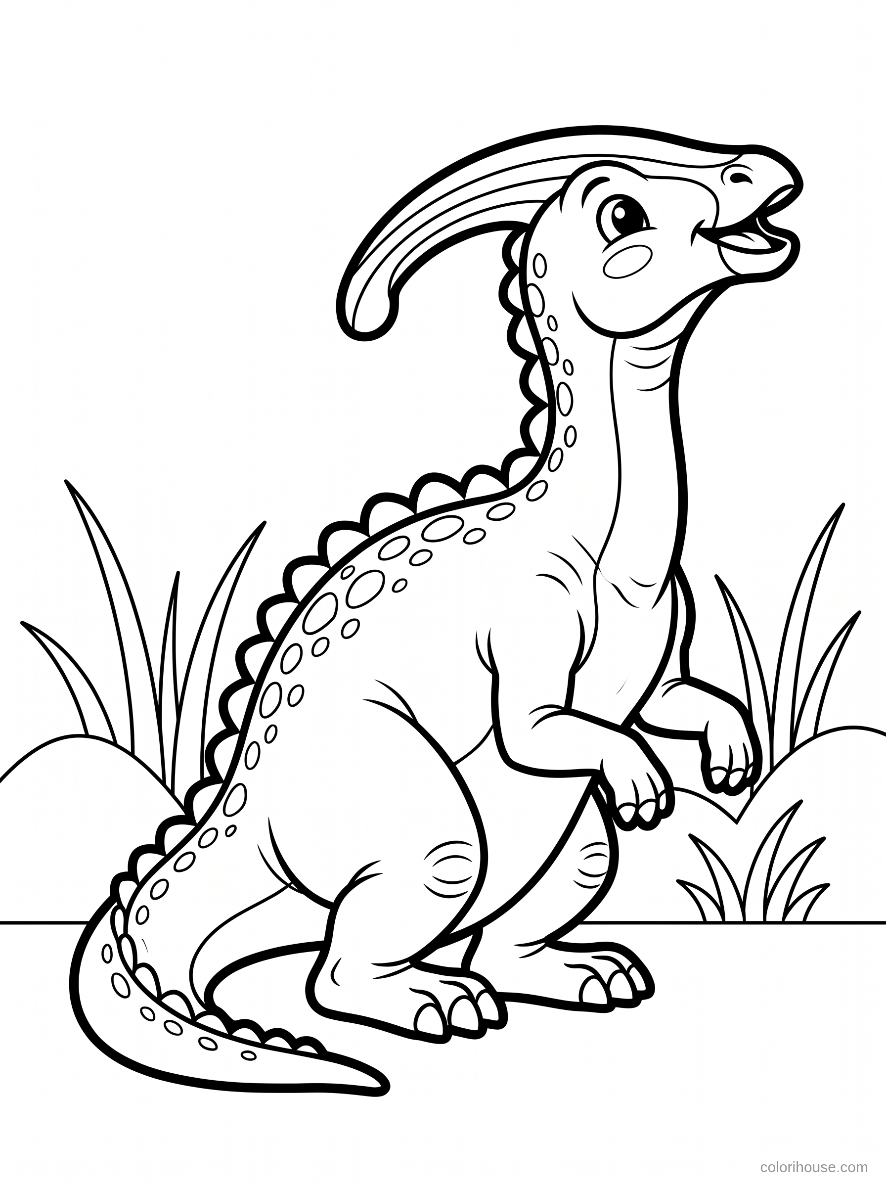 Happy Dinosaur With a Long Crest coloring page