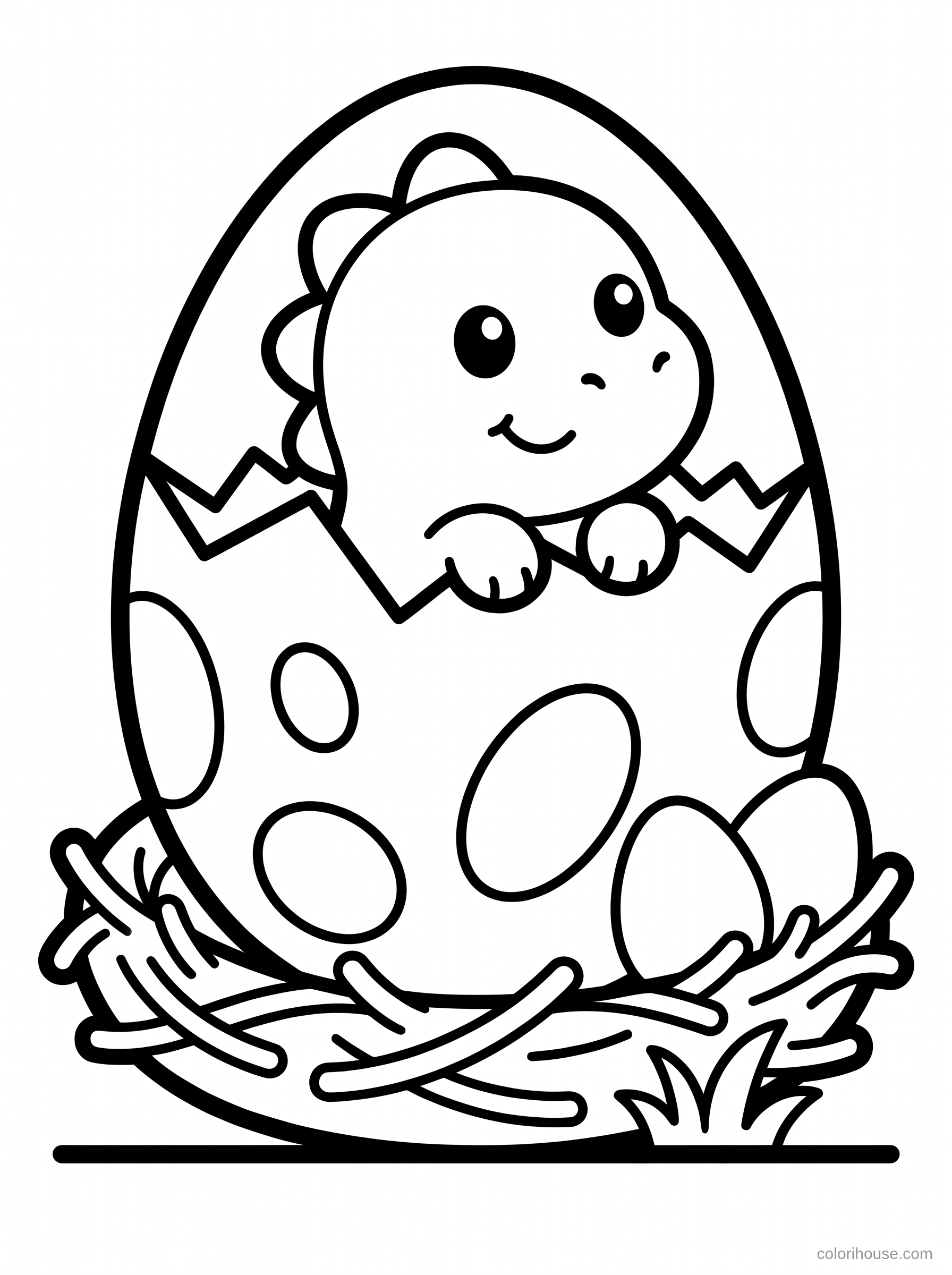 Smiling Baby Dinosaur in a Spotted Egg coloring page