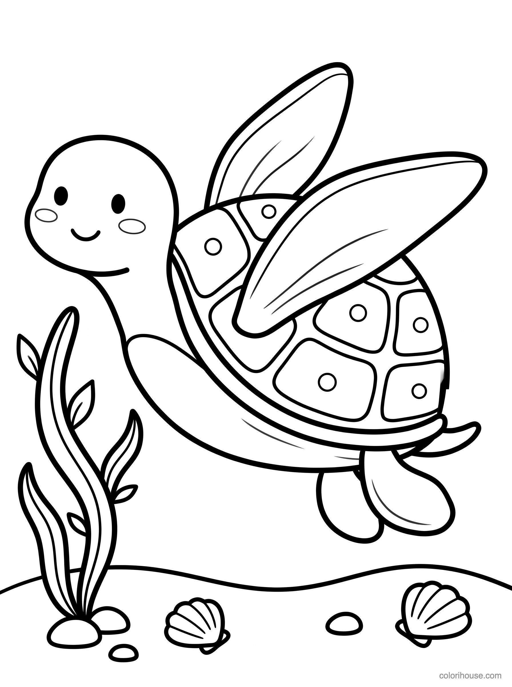 Smiling Sea Turtle by Seaweed coloring page