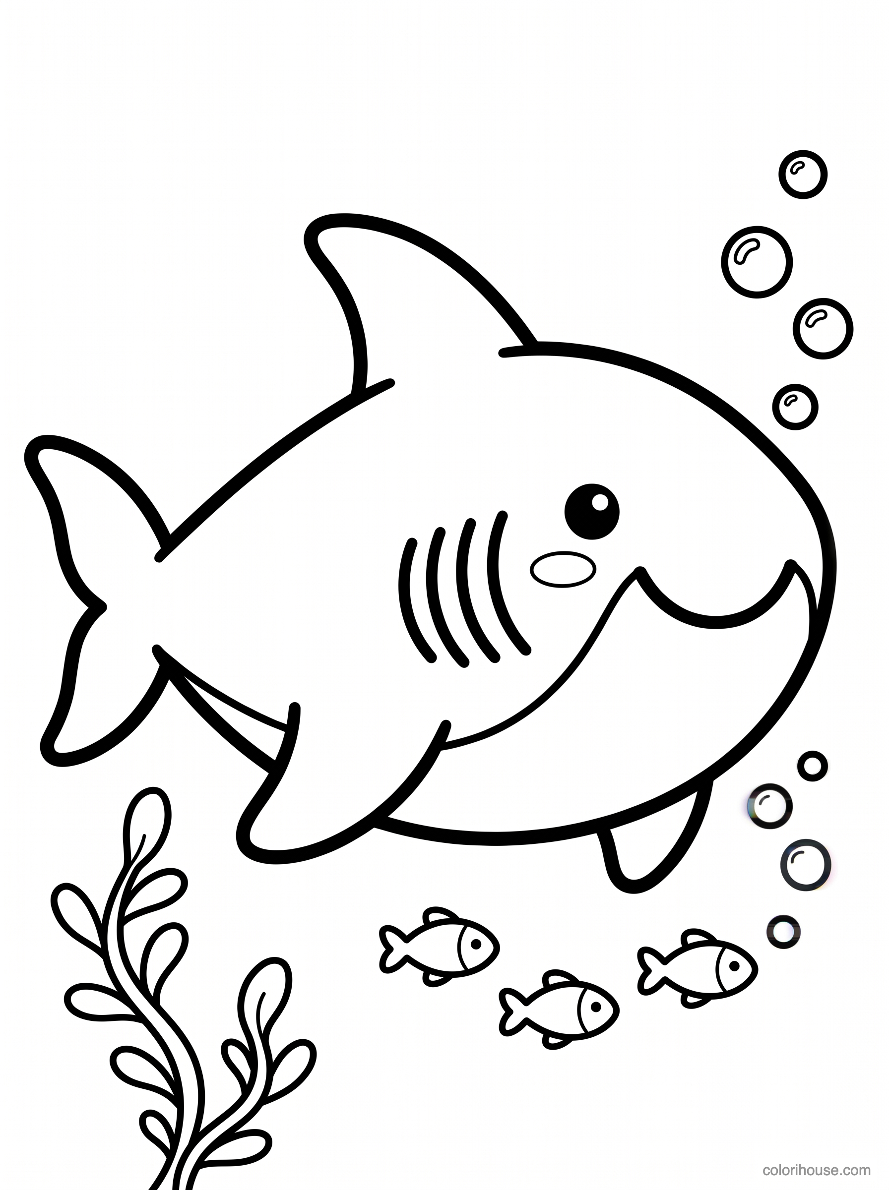 Smiling Shark and Little Fish coloring page