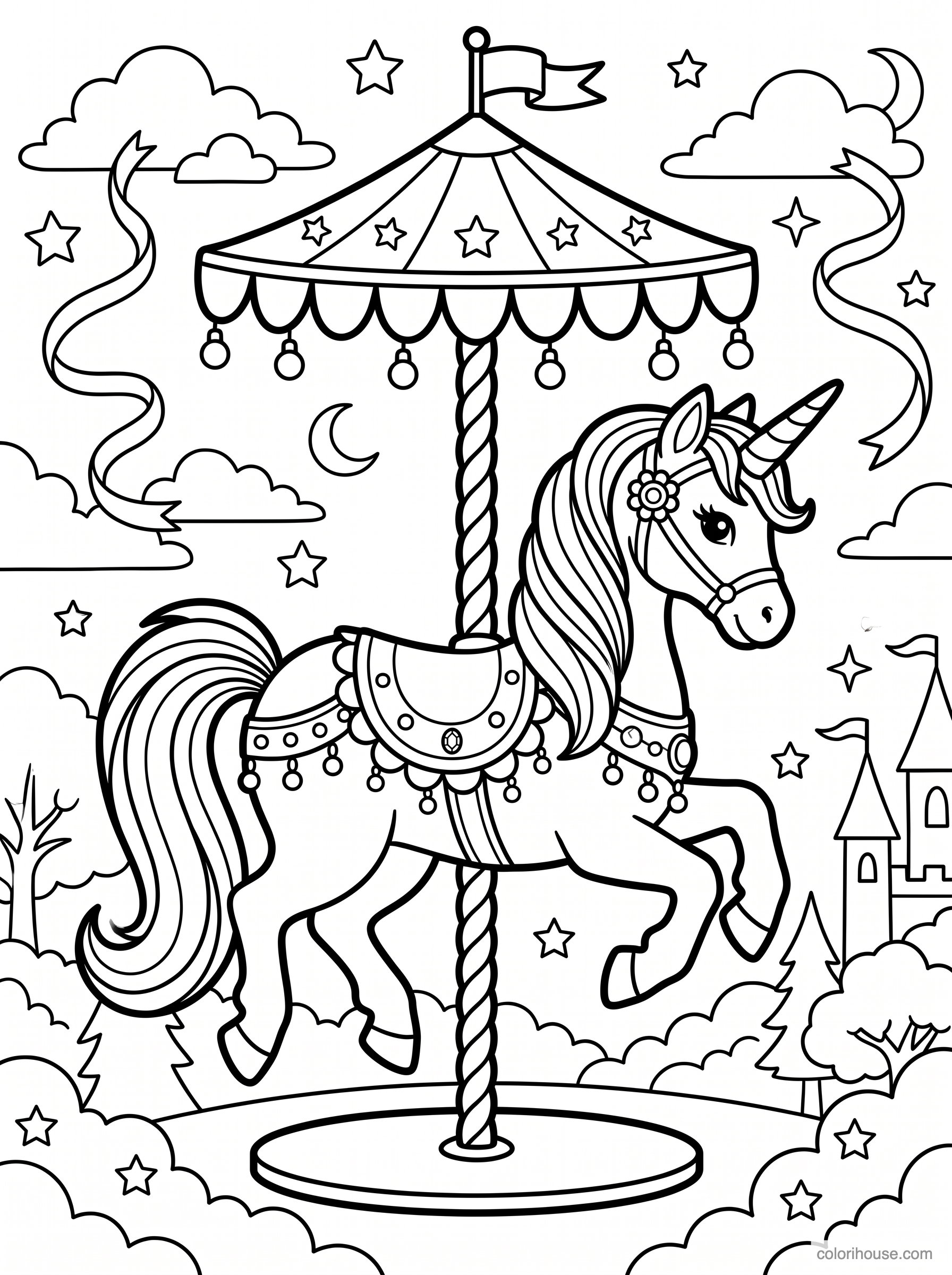 Magical Unicorn Carousel coloring page