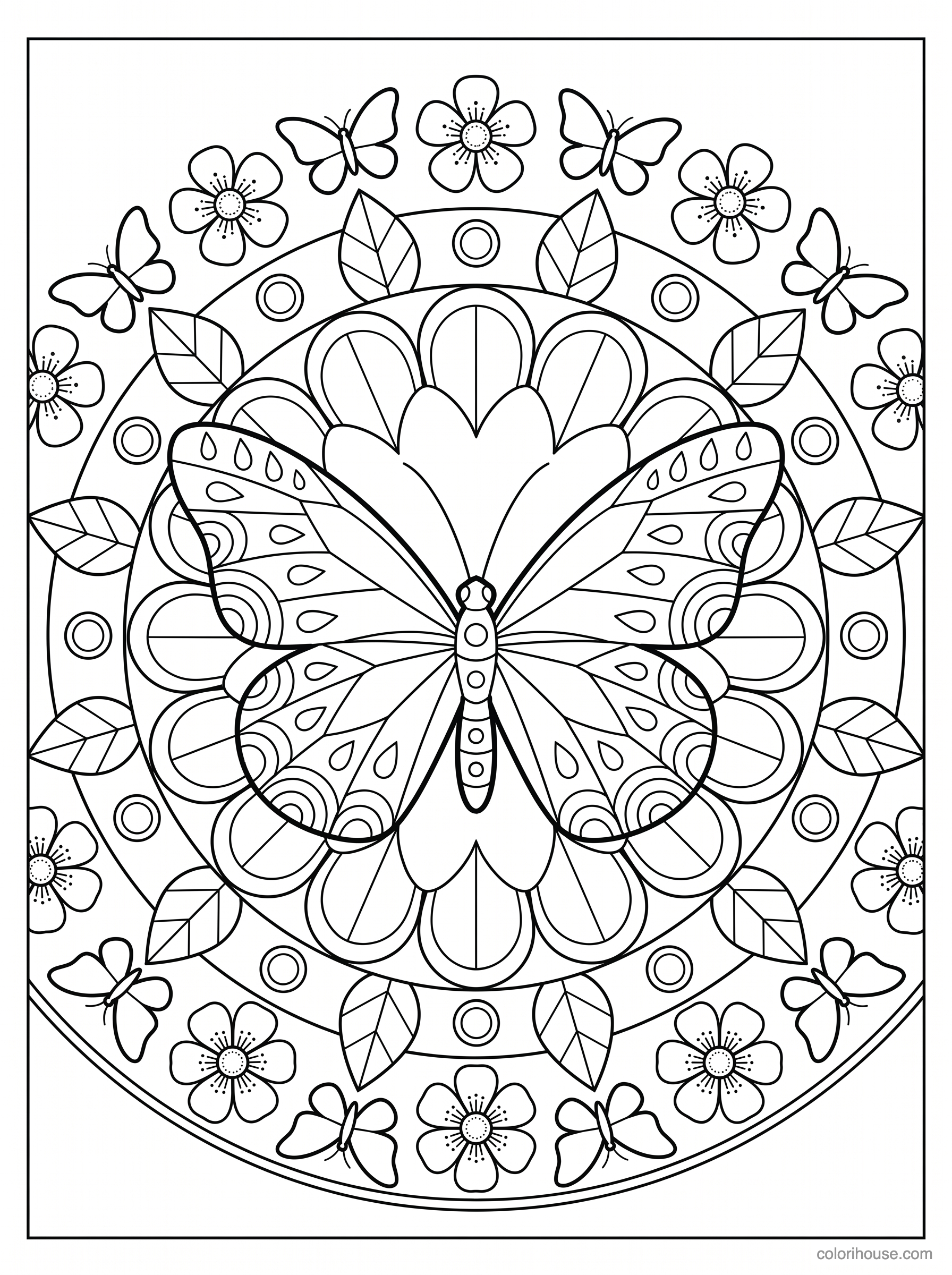 Butterfly and Flower Mandala coloring page