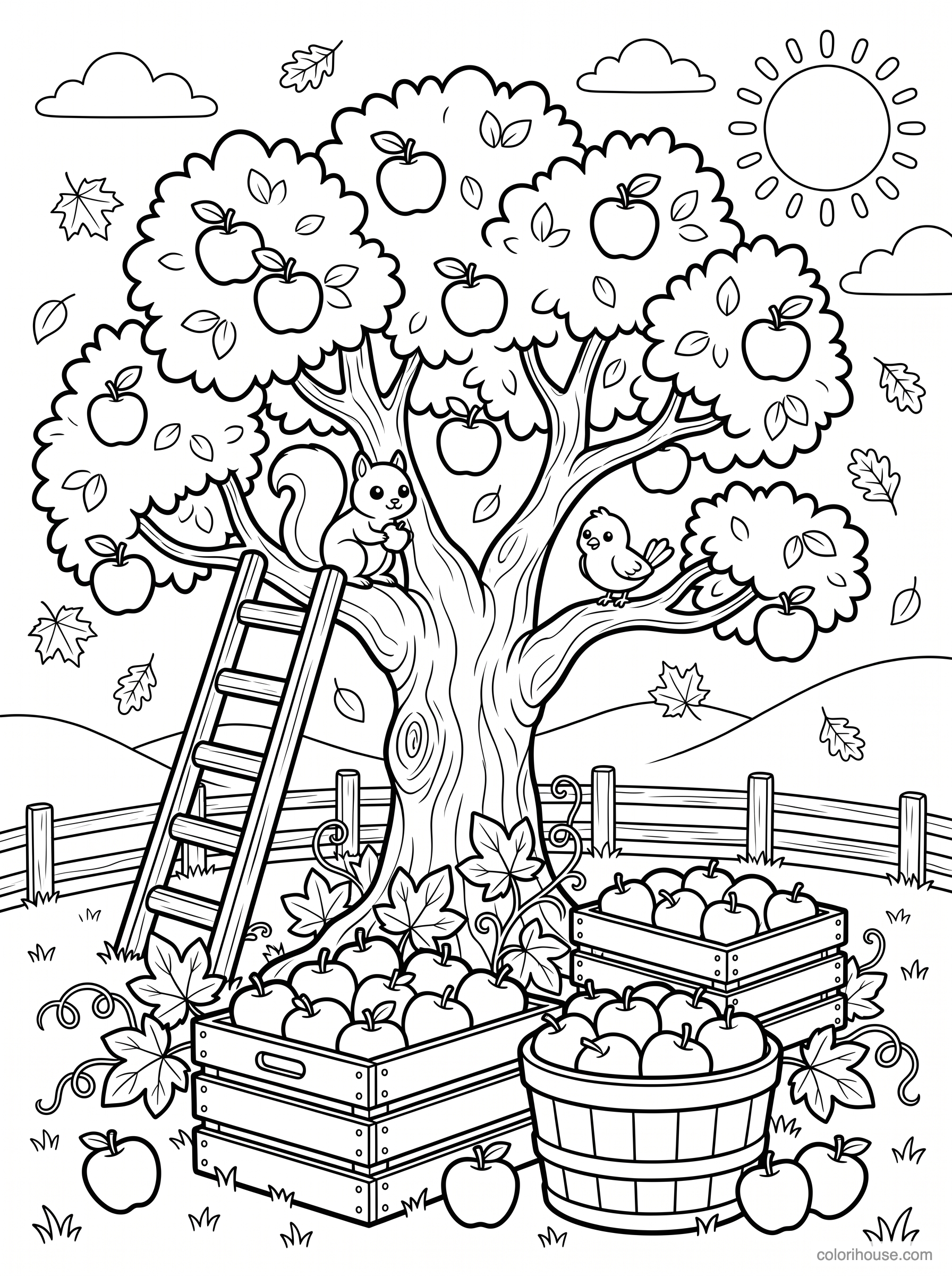 Sunny Fall Apple Harvest coloring page