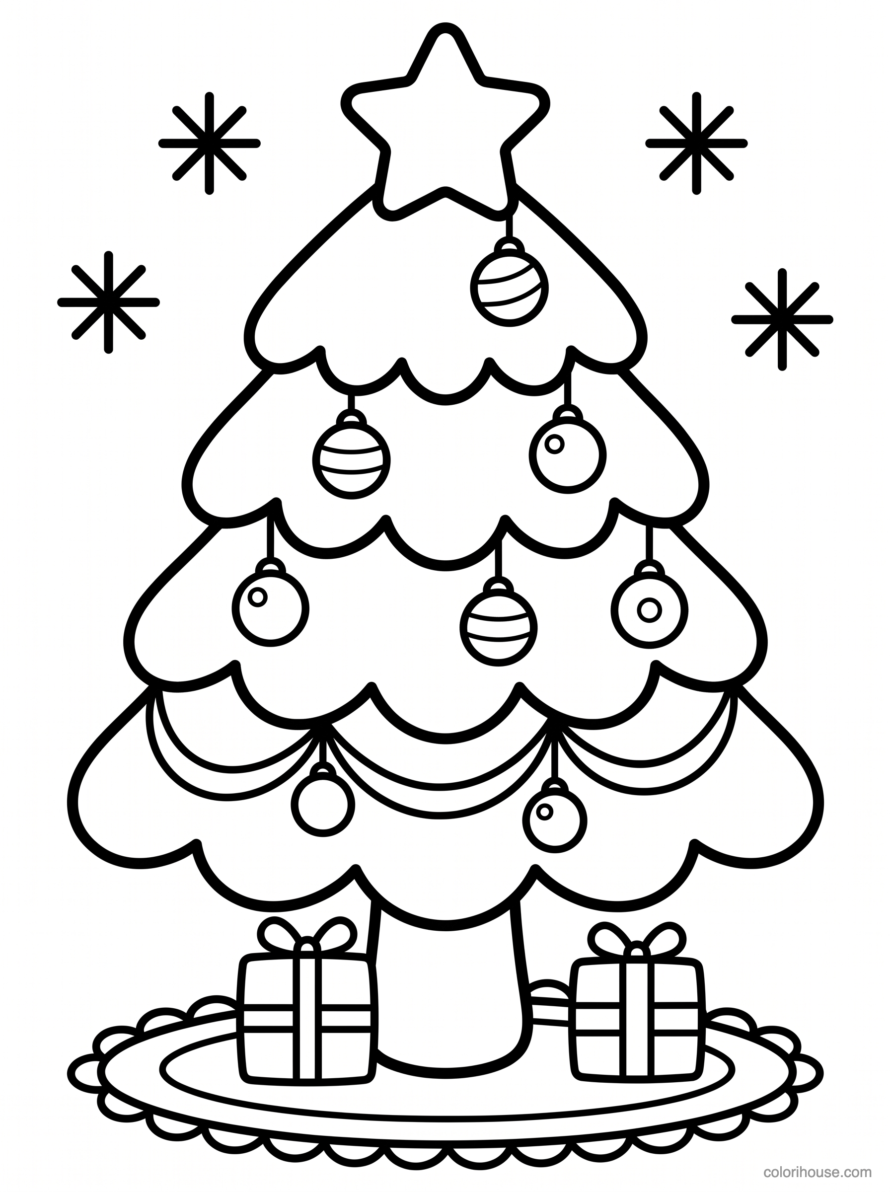 Festive Christmas Tree With Gifts coloring page