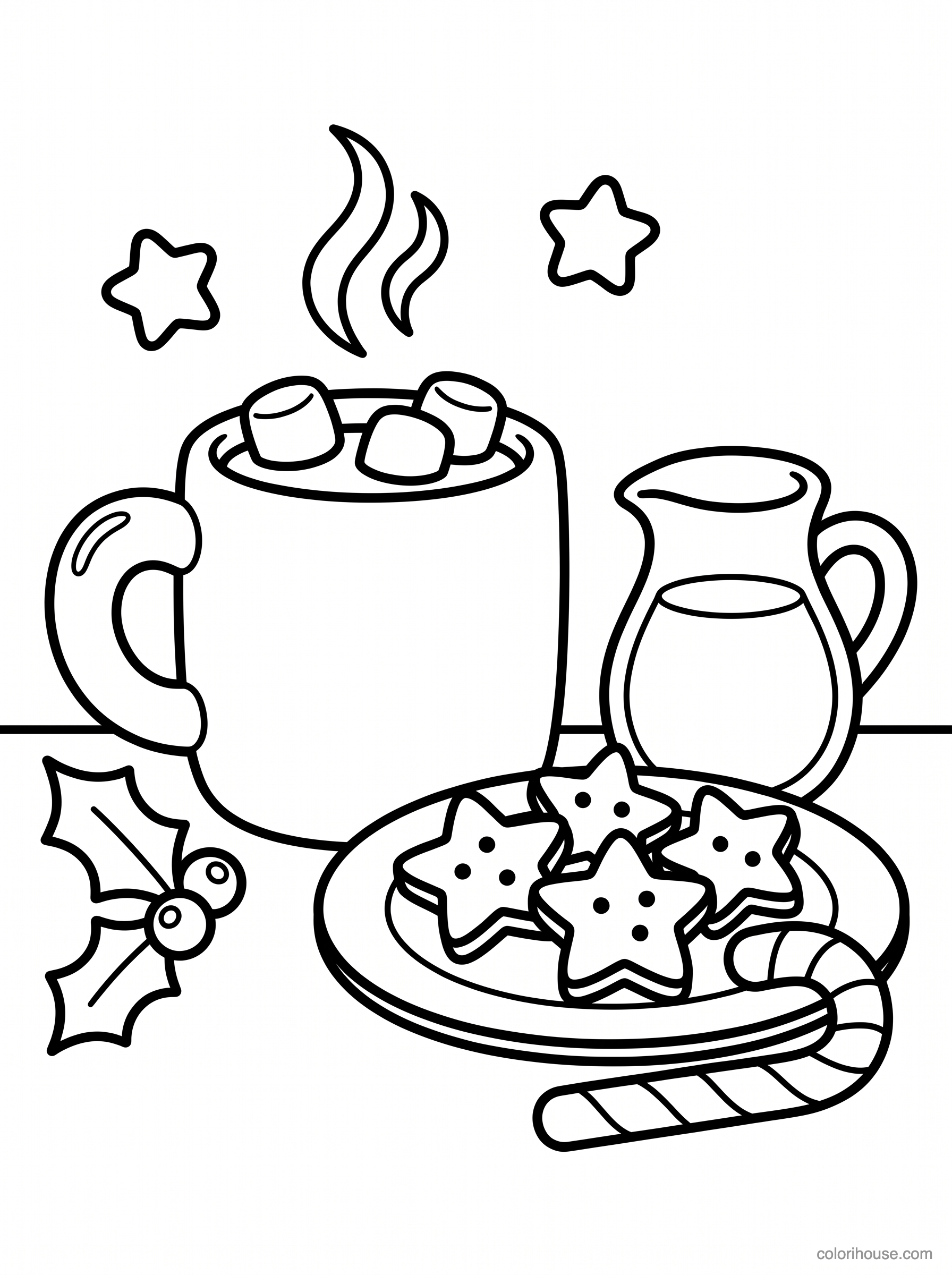 Cozy Christmas Cocoa and Cookies coloring page