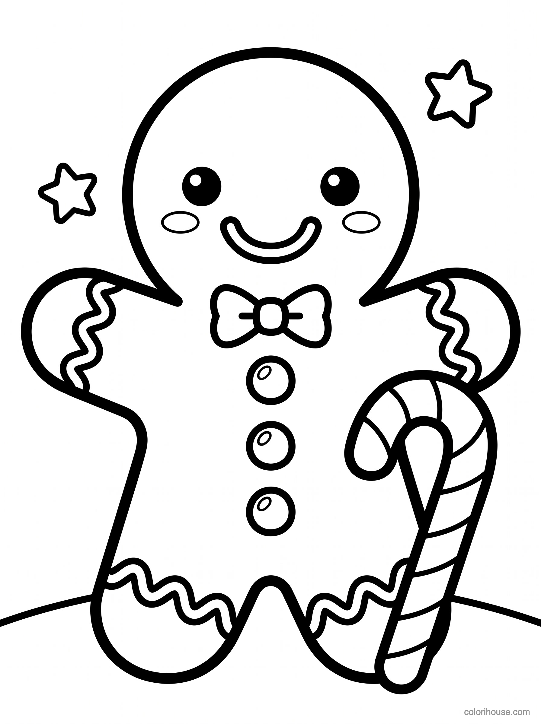 Smiling Gingerbread With a Candy Cane coloring page