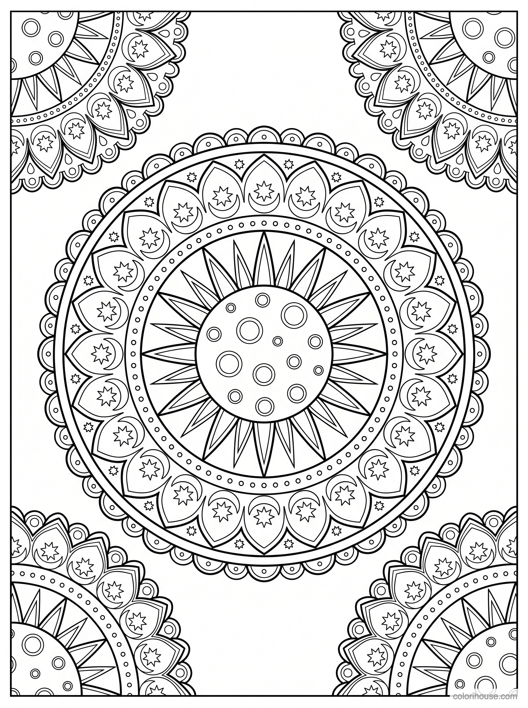 Celestial Mandala With Scalloped Edges coloring page