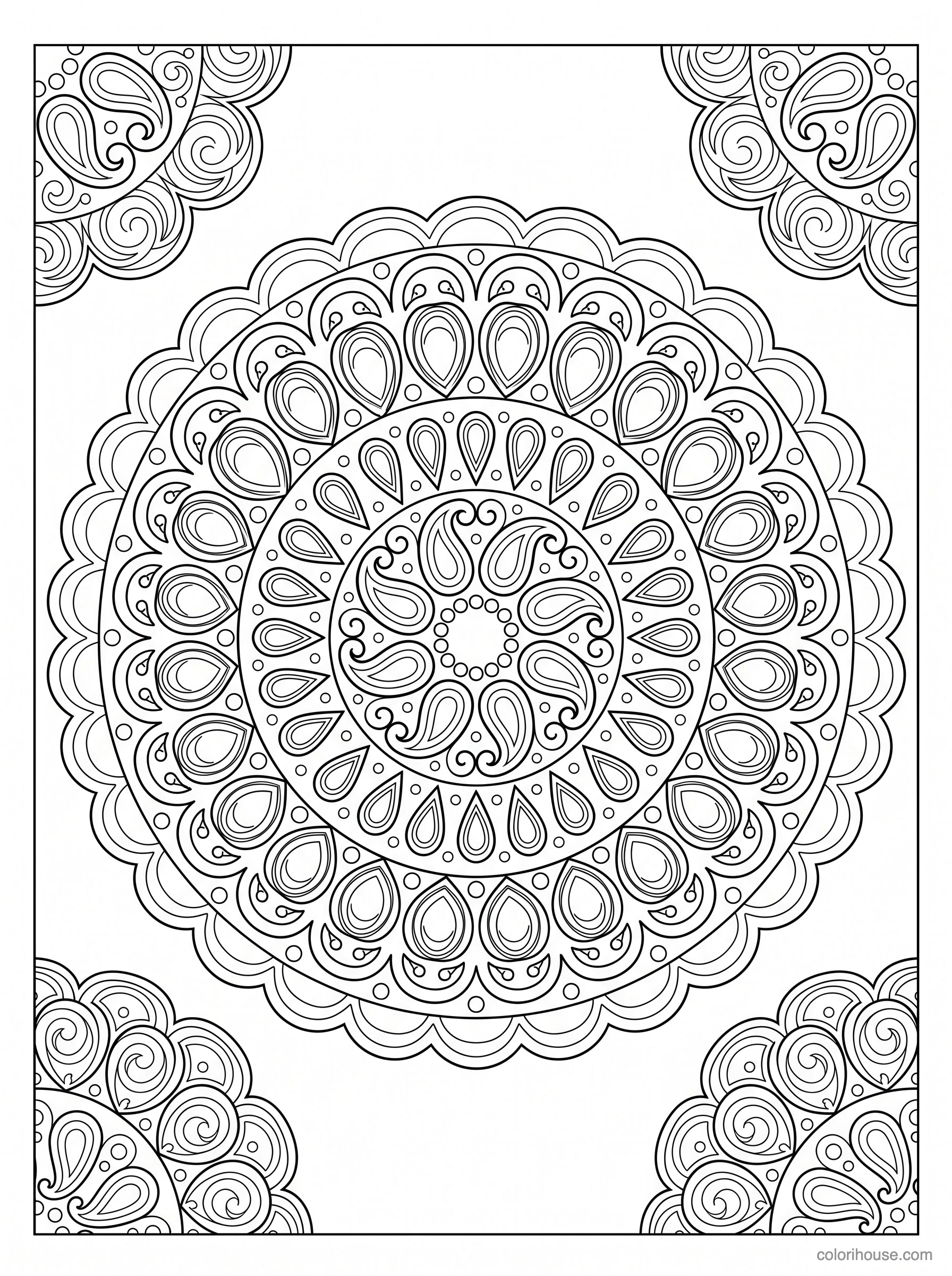 Intricate Paisley Mandala coloring page