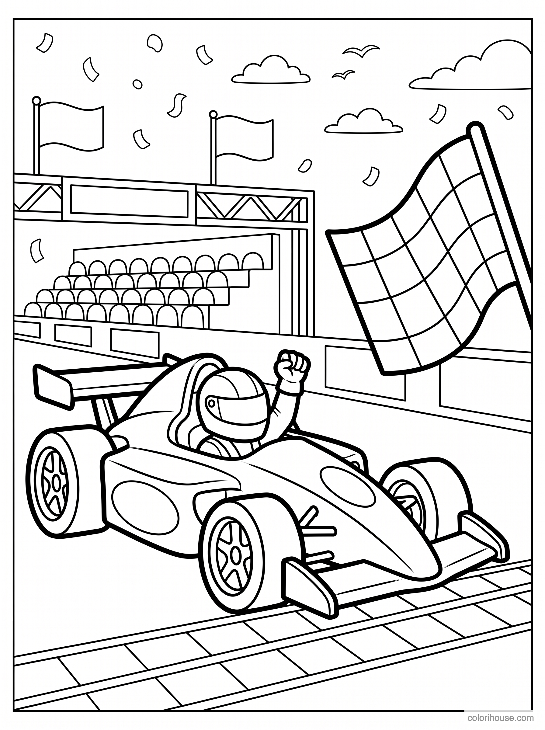 Race Car Finish Line Celebration coloring page