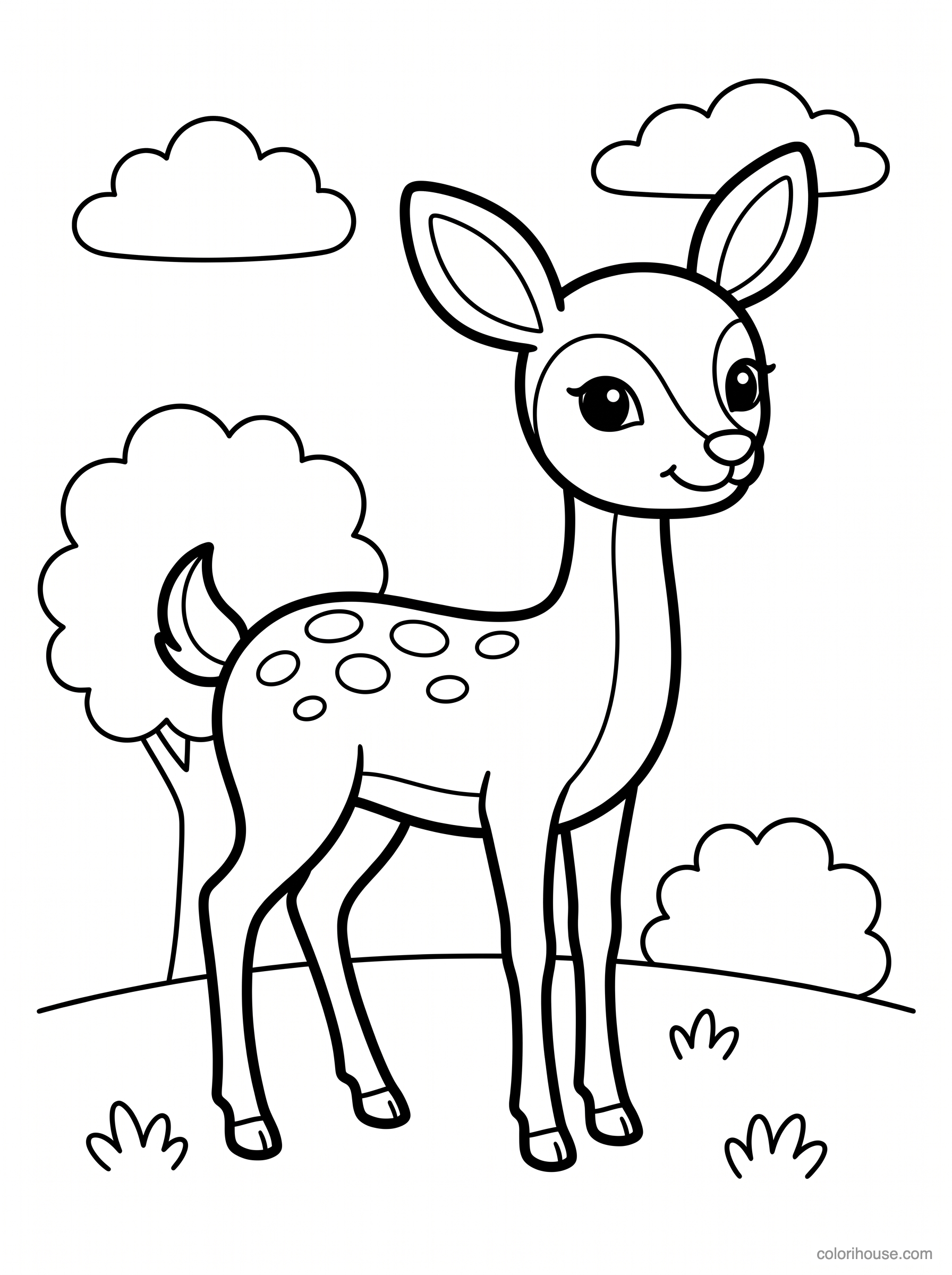 Smiling Fawn Beside a Tree coloring page