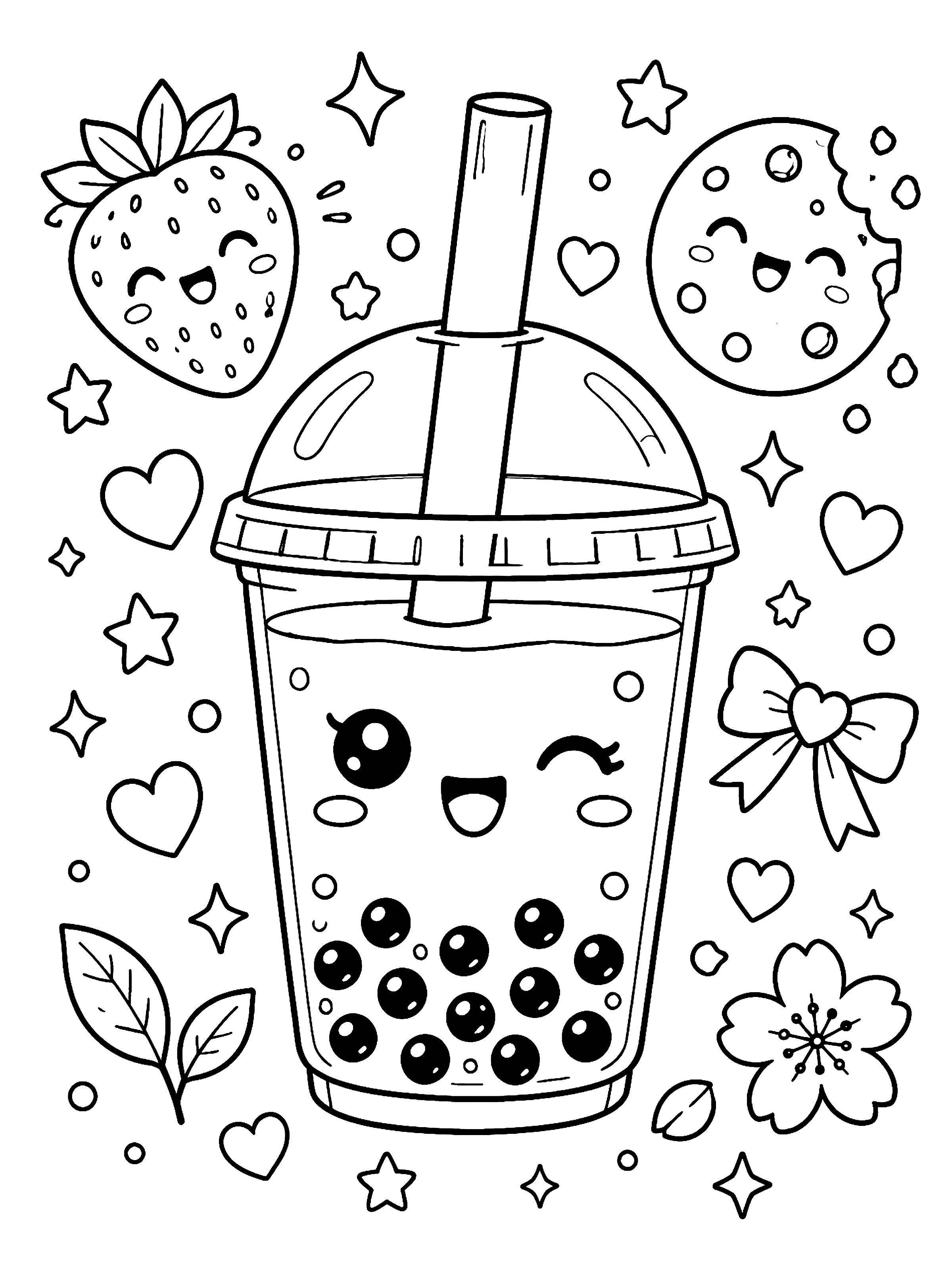 Kawaii Boba Tea coloring page