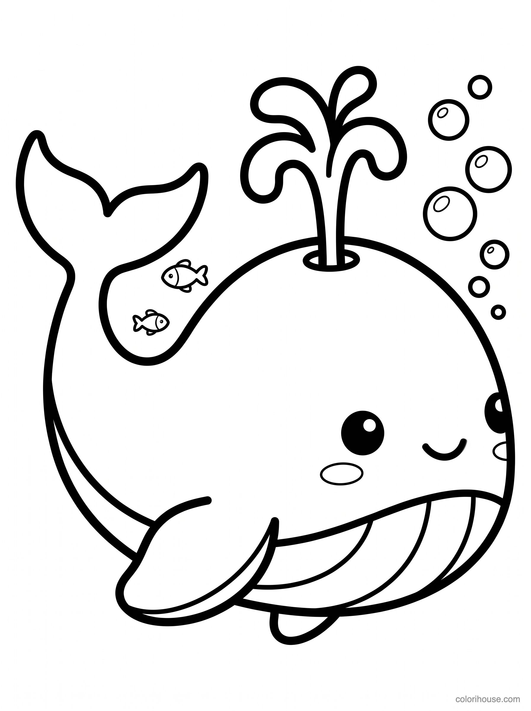 Smiling Baby Whale With Bubbles coloring page