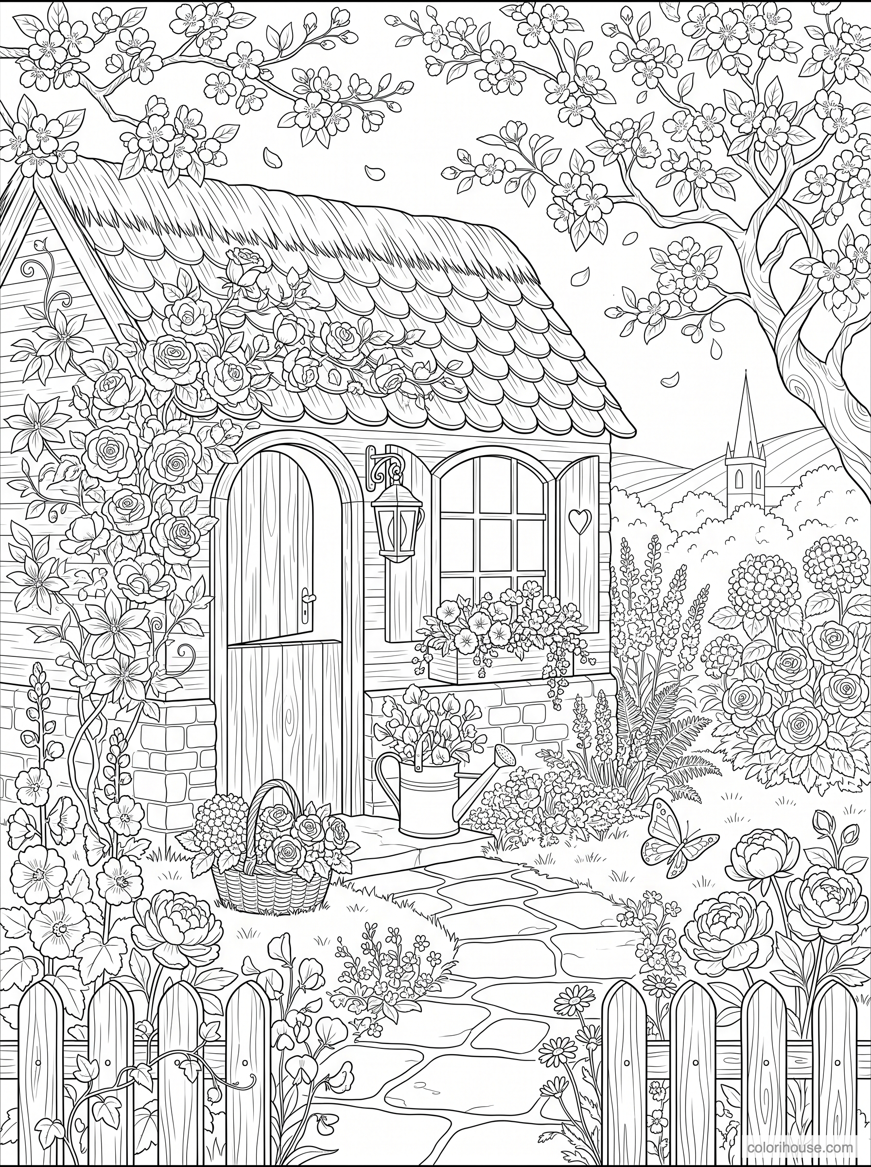 Rose Cottage Garden coloring page