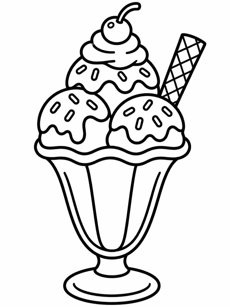 Ice cream sundae with cherry and sprinkles coloring page
